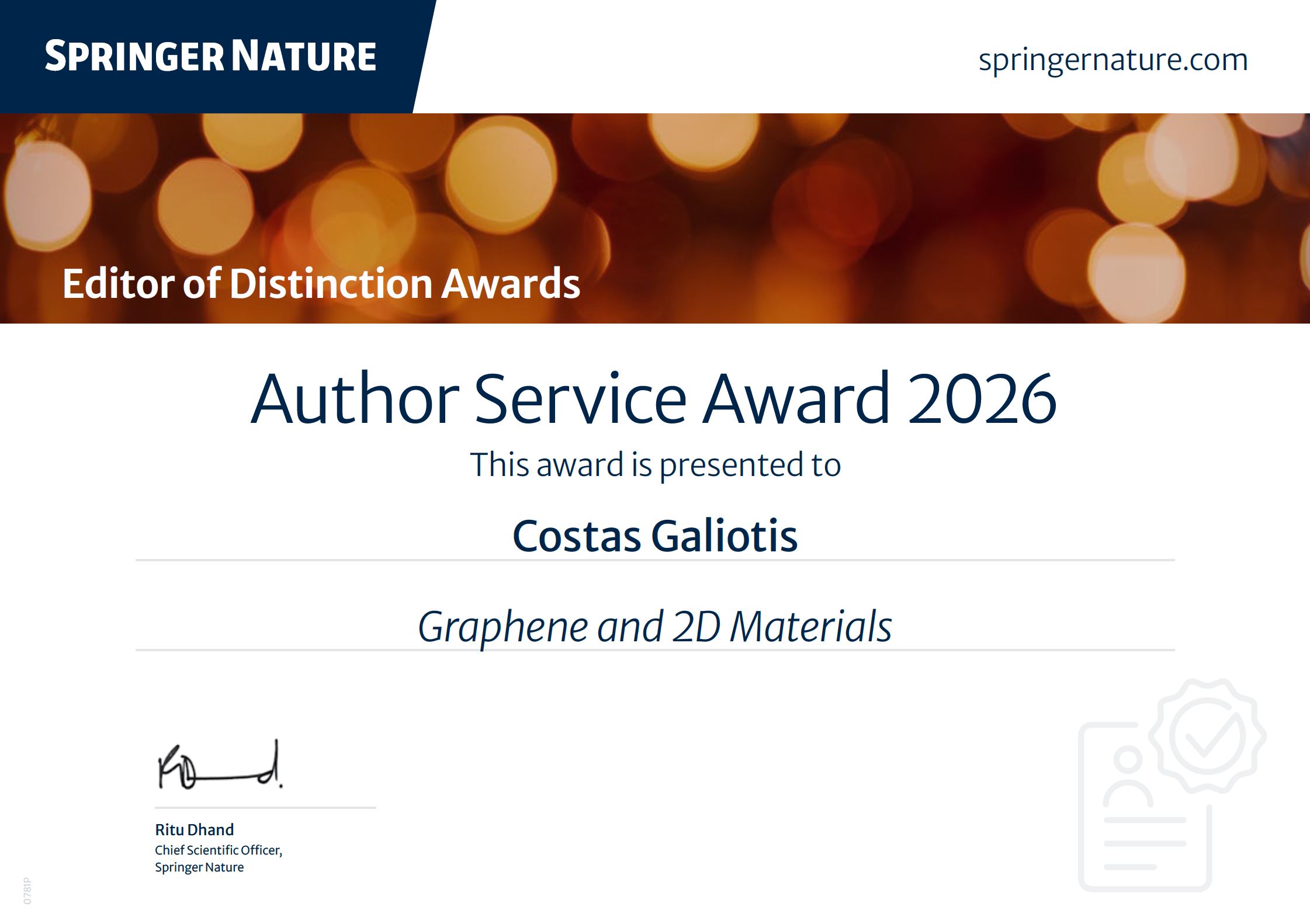 Significant Distinction for Prof. Costas Galiotis by Springer Nature for the 2nd Consecutive Year